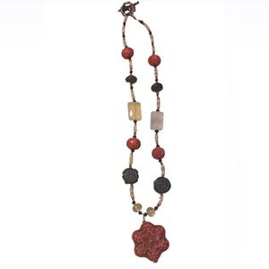 Artisan Cinnabar & More Bead Necklace #7712